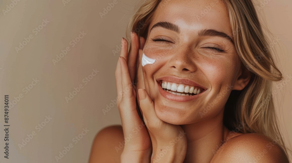The smiling woman with skincare The smiling woman with skincare