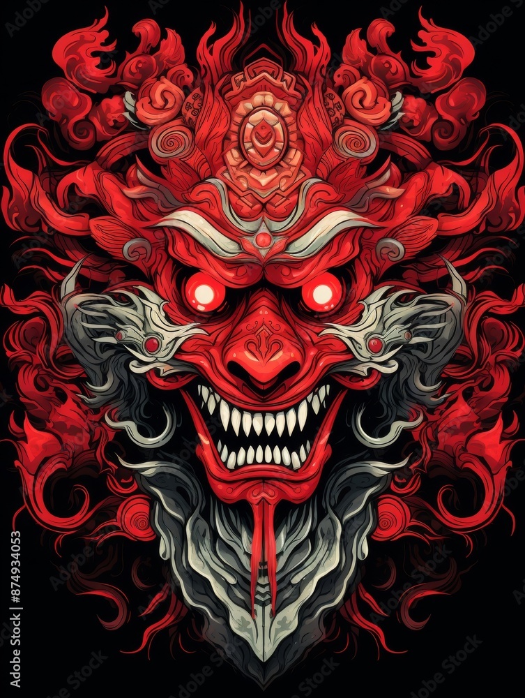 Demon Mask with Fiery Ornamentation Demon Mask with Fiery Ornamentation