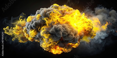 Large fireball with black yellow waith smoke, fireball, flames, explosion, inferno, fiery, intense, burning, heat photo