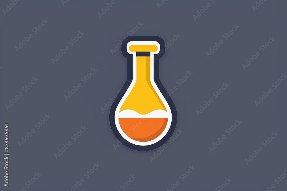 Simple laboratory flask icon with orange liquid on a dark background creating a clean and modern design. Simple laboratory flask icon with orange liquid on a dark background creating a clean and modern design.