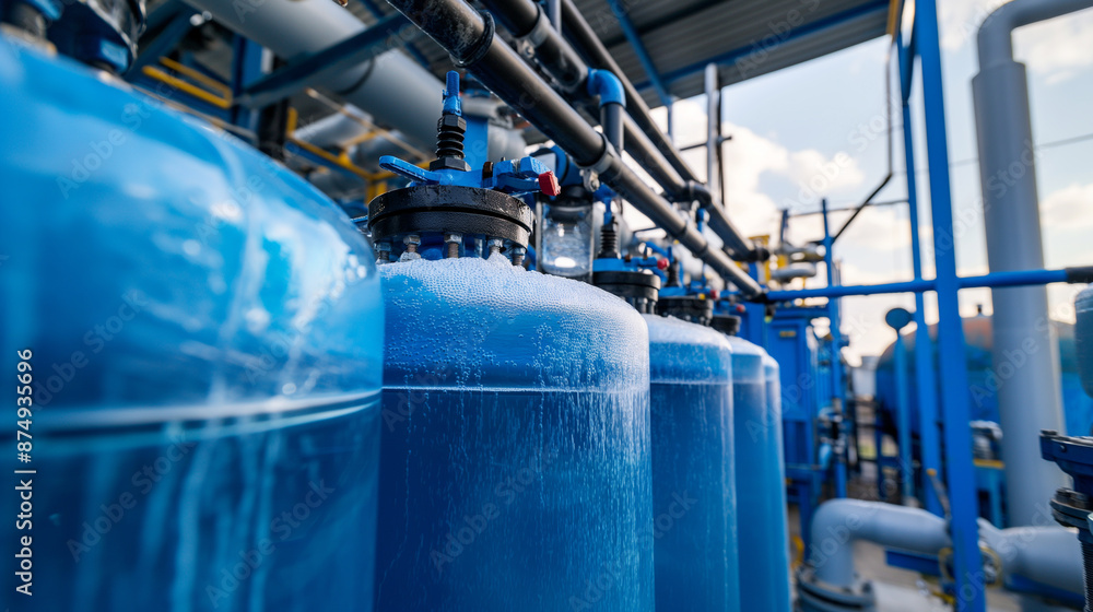 Tanks and valves of large industrial water treatment systems in ...