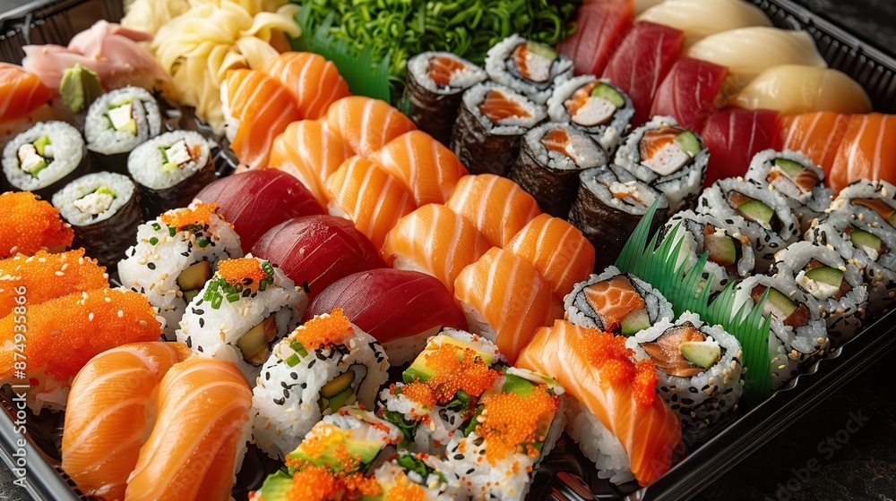 Sushi Platter with Variety of Rolls and Sashimi Sushi Platter with Variety of Rolls and Sashimi