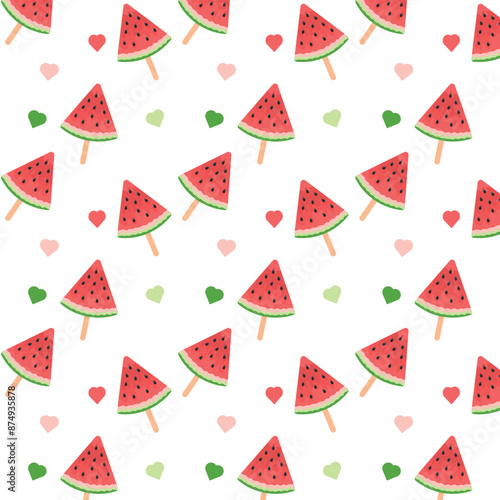 Seamless pattern with watermelon ice-cream. Watermelon popsicle pattern. 