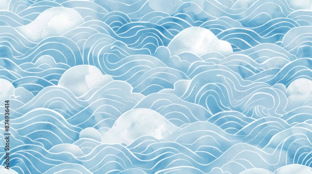 Abstract seamless pattern with Japanese waves, simple vector background.