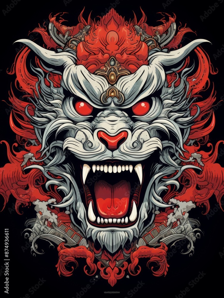 Fierce White Dragon with Red Accents Fierce White Dragon with Red Accents
