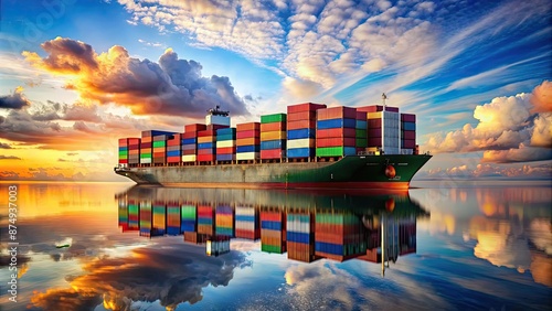 Wallpaper Mural Large freighter reflecting on ocean with colorful shipping containers, freighter Torontodigital.ca