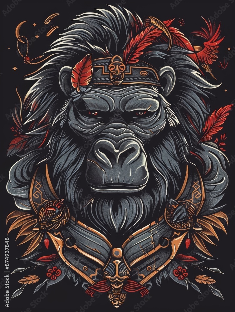 Tribal Gorilla with Feathers and Ornamentation Tribal Gorilla with Feathers and Ornamentation