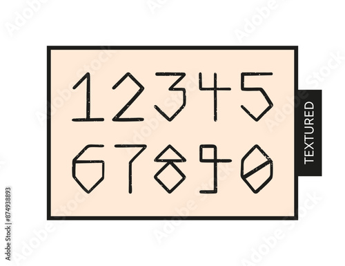 Hand drawn decorative textured numbers. Abstract font design