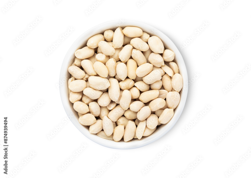 Bowl plate with healthy white shelless peanuts nuts isolated on white background.Top view. Bowl plate with healthy white shelless peanuts nuts isolated on white background.Top view.
