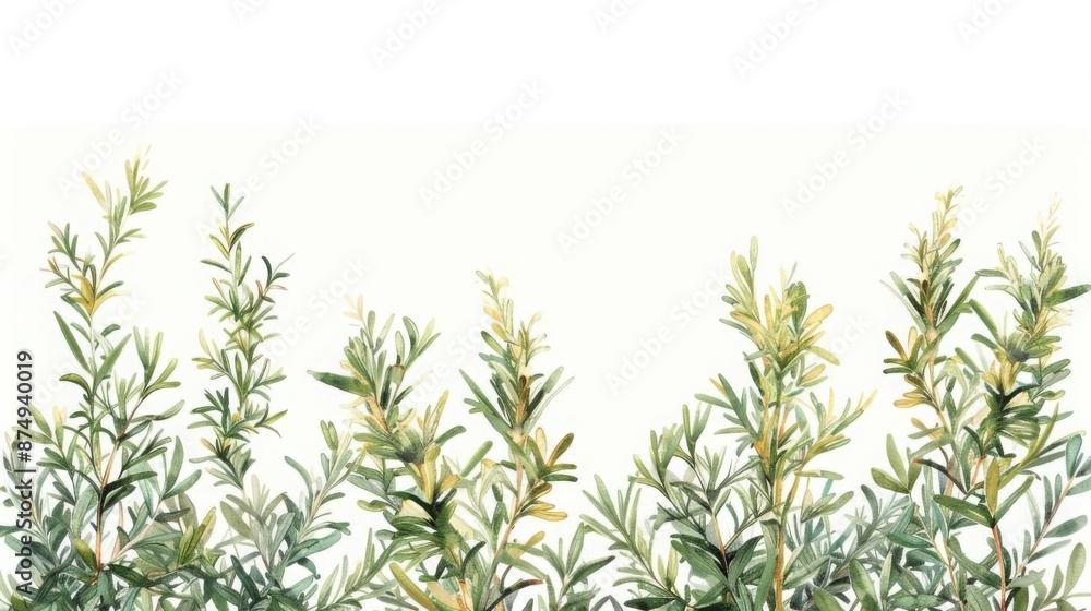 Create a watercolor painting of rosemary sprigs on a white background Create a watercolor painting of rosemary sprigs on a white background