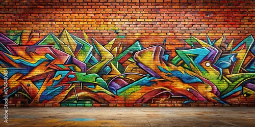 Graffiti art covering a brick wall background, graffiti, street art, urban, colorful, spray paint, mural, culture