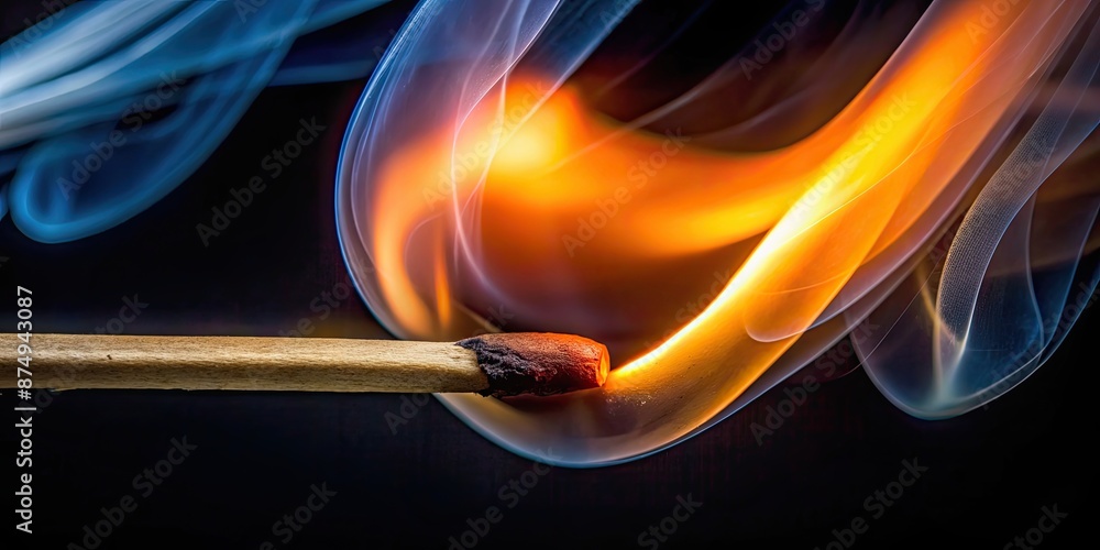 Macro view of a matchstick igniting, igniting, flame, close-up, burn, lighting, heat, ignition, fire, detail, sparks, match Macro view of a matchstick igniting, igniting, flame, close-up, burn, lighting, heat, ignition, fire, detail, sparks, match