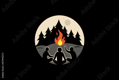 Friends are on the party mode and fire camp. T-shirt design vector illustration