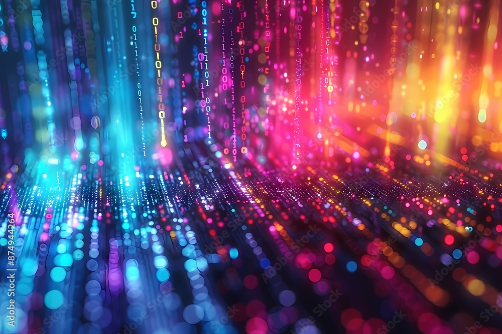 Vibrant Binary Code Cascading Down in Digital Movement Vibrant Binary Code Cascading Down in Digital Movement