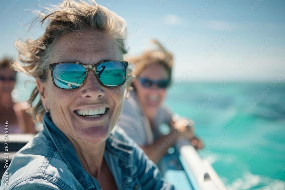 This image portrays a group of people enjoying a boating adventure on a bright, sunny day. The sparkling blue waters and carefree atmosphere capture the essence of summer fun and exploration. This image portrays a group of people enjoying a boating adventure on a bright, sunny day. The sparkling blue waters and carefree atmosphere capture the essence of summer fun and exploration.
