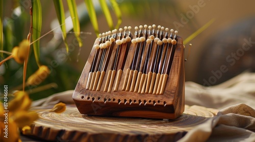 The kalimba, with its gentle, plucked notes, creates a soothing, meditative sound perfect for relaxation. photo