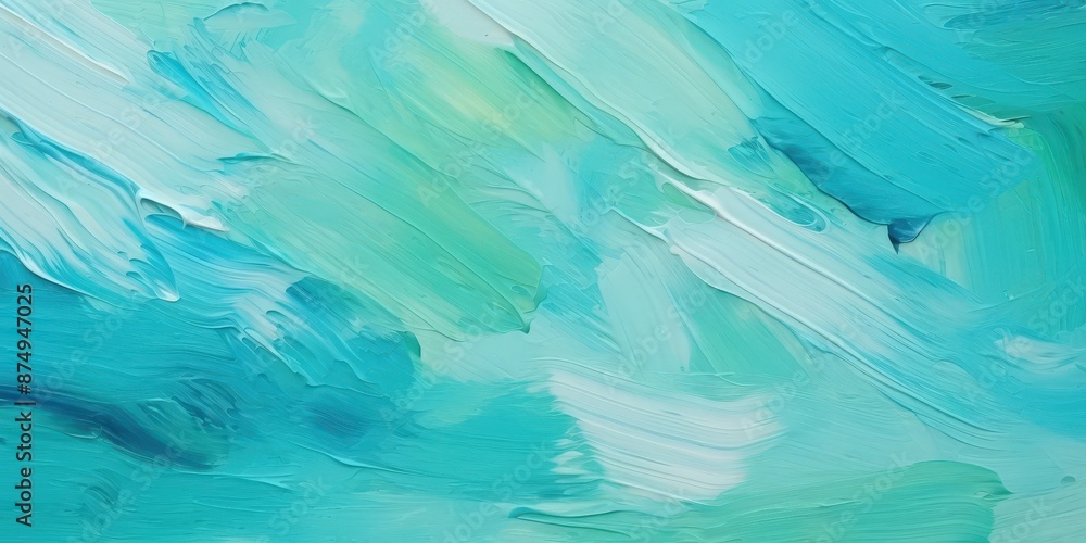 Abstract teal and white oil painting with a fluid, textured, and dynamic composition. Abstract teal and white oil painting with a fluid, textured, and dynamic composition.