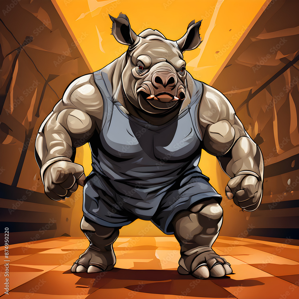 Cartoon Rhino Involved In Sport Vector Illustration Combining Style And