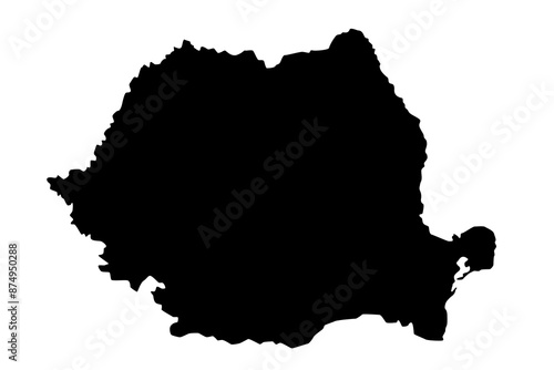Vector map of Romania, a country in Europe. Detailed black silhouette, isolated on white background.