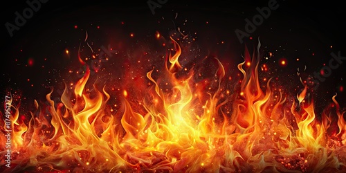 Realistic fire flames and red hot sparks flying, fire flames, realistic, burning, hot, sparks, blaze, heat, effect