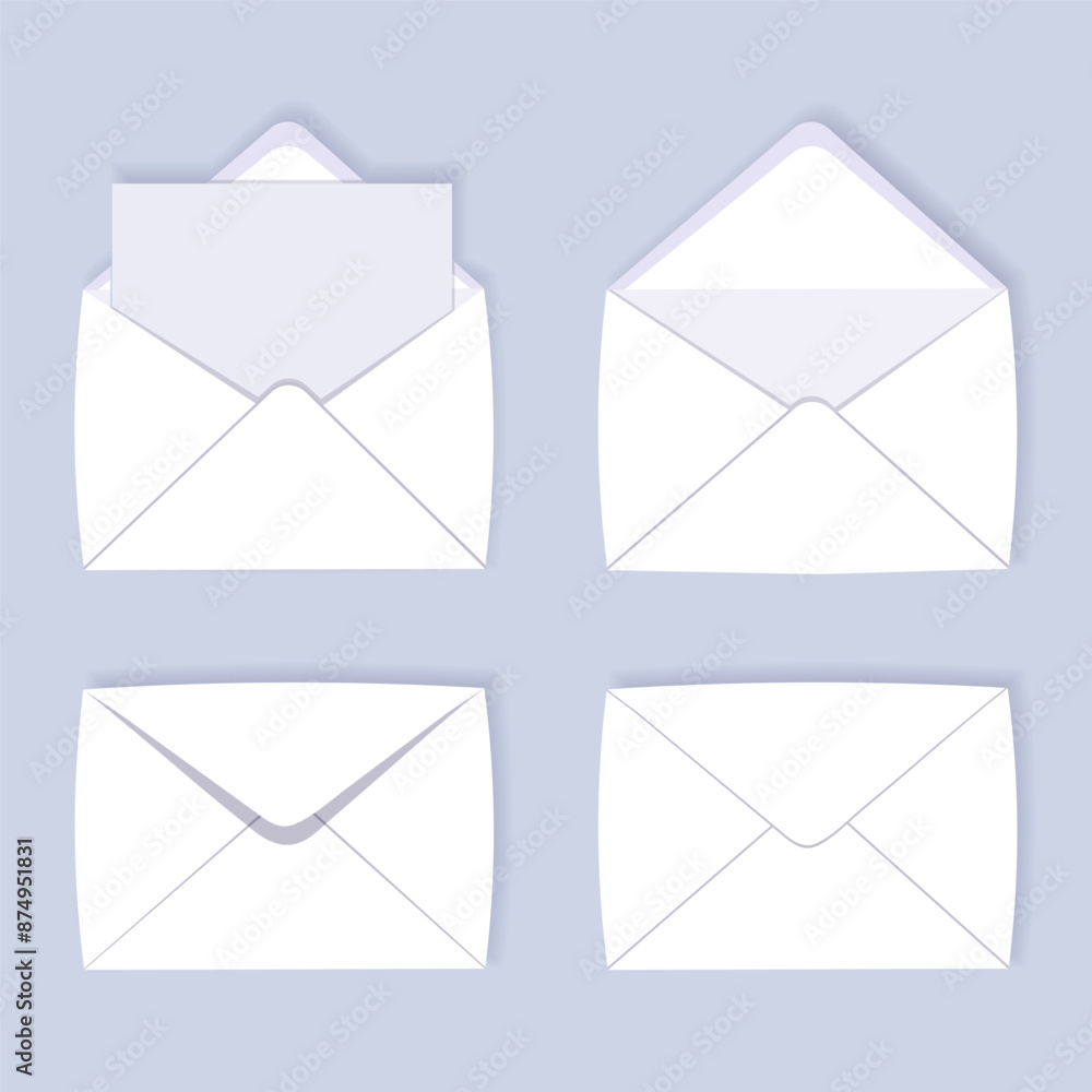 White envelopes set. Folded and unfolded. Vector design. White envelopes set. Folded and unfolded. Vector design.