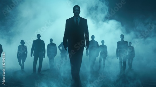 Businessmen Walking in Fog