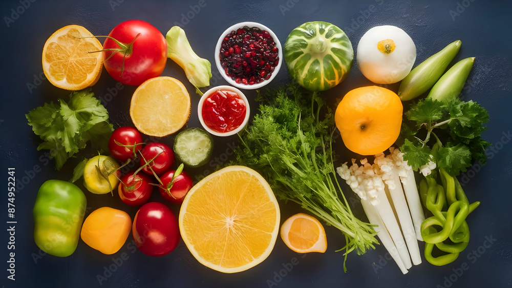 A Vibrant Healthy Lifestyle. Exploring Various Diets Through Colorful Displays A Vibrant Healthy Lifestyle. Exploring Various Diets Through Colorful Displays