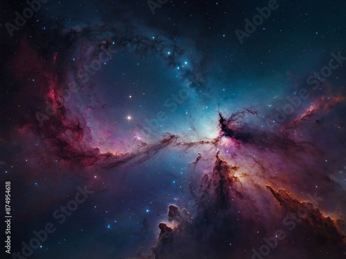Colorful galaxy with bright stars and vibrant nebulas, showcasing a stunning cosmic landscape in deep space, perfect for background and wallpaper. © DEER FLUFFY