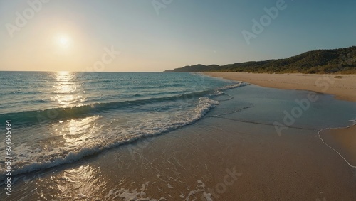 Wallpaper Mural Explore the serene beauty of a secluded beach, where crystal-clear waters meet golden sands under the soft hues of the morning sky. Torontodigital.ca