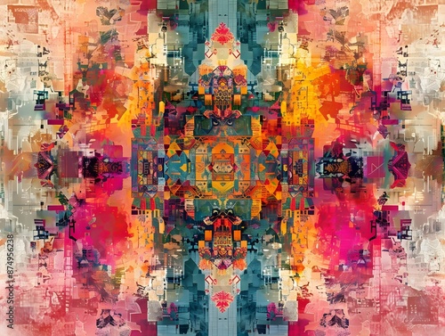 Digitally Woven Tapestry of Futuristic Patterns and Colors Neural Network Generated Artwork