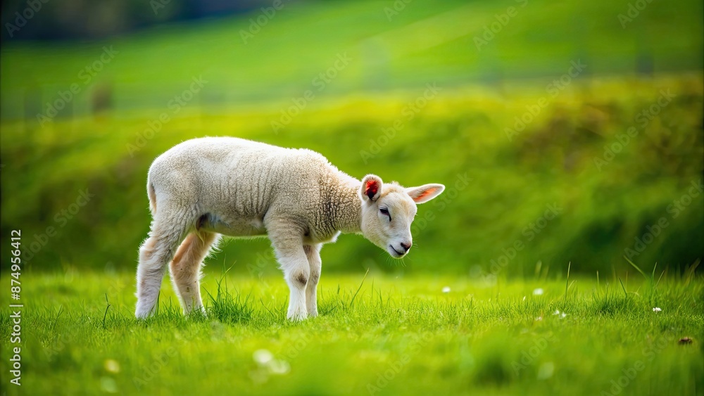 Lamb grazing in lush green field , lamb, field, grass, meadow, front view, animal, farm, agriculture, countryside, cute Lamb grazing in lush green field , lamb, field, grass, meadow, front view, animal, farm, agriculture, countryside, cute