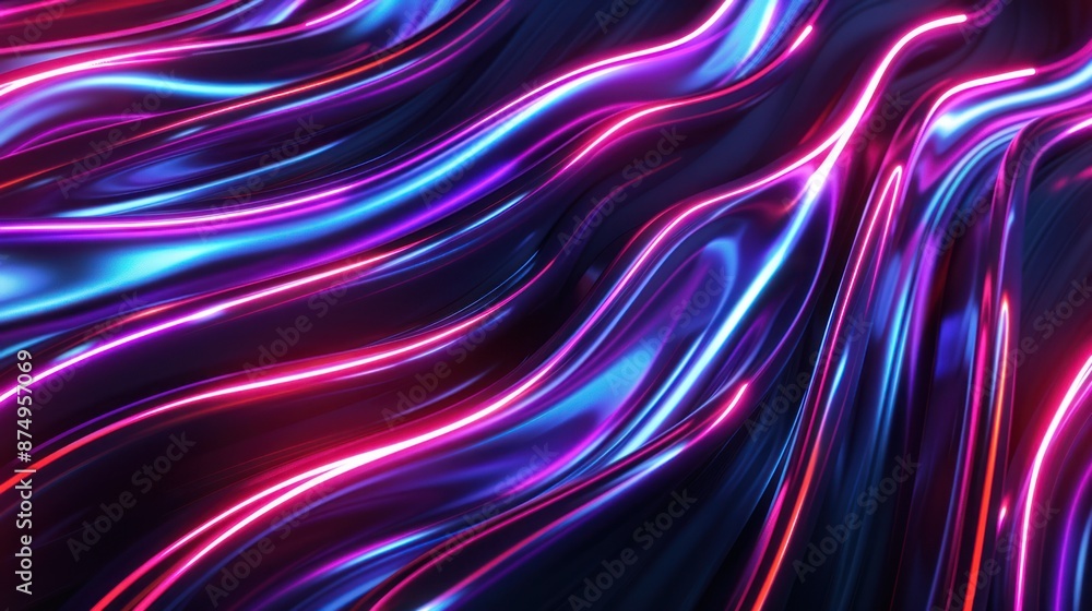 Abstract Neon Waves on Metallic Surface Abstract Neon Waves on Metallic Surface