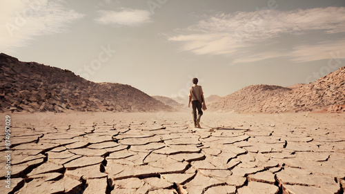 Landscape of Cracked earth metaphor climate change and global warming concept.