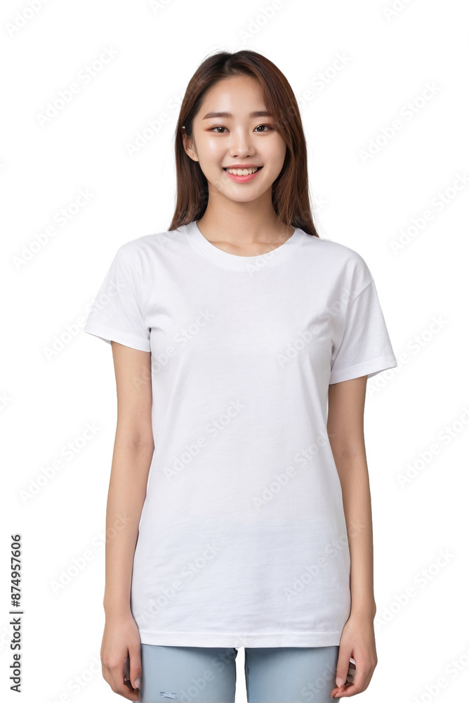 Attractive young korean girl wearing white shirt, smiling and looking at the camera, isolated, transparent background, no background. PNG. Attractive young korean girl wearing white shirt, smiling and looking at the camera, isolated, transparent background, no background. PNG.