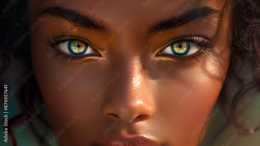 Close-up of a woman's face focusing on her hazel eyes. Close-up of a woman's face focusing on her hazel eyes.