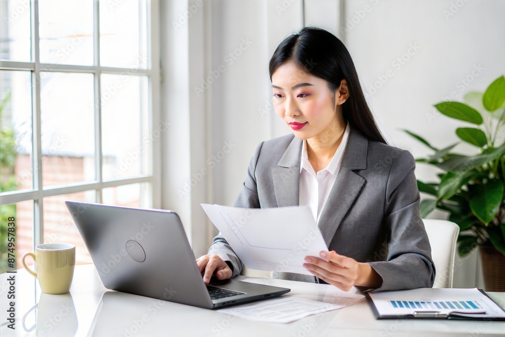Asian Businesswoman Reviewing Insurance Plans
Asian Businesswoman Reviewing Insurance Plans