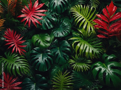 Creative layout made of tropical colorful leaves Natural beauty concept.