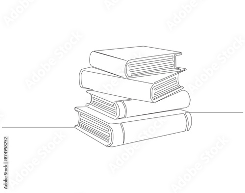 Continuous one line drawing of stack of books. One line drawing illustration of books stack. Education book, idea, school and intelligence concept line art. Editable outline.