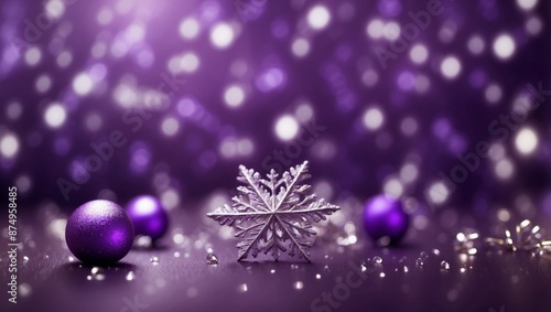 Purple holiday background with snowflakes and bokeh.