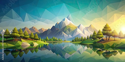 Lush polygonal landscape featuring a tranquil and intrinsically beautiful scenery, polygonal, landscape, beauty, tranquil photo