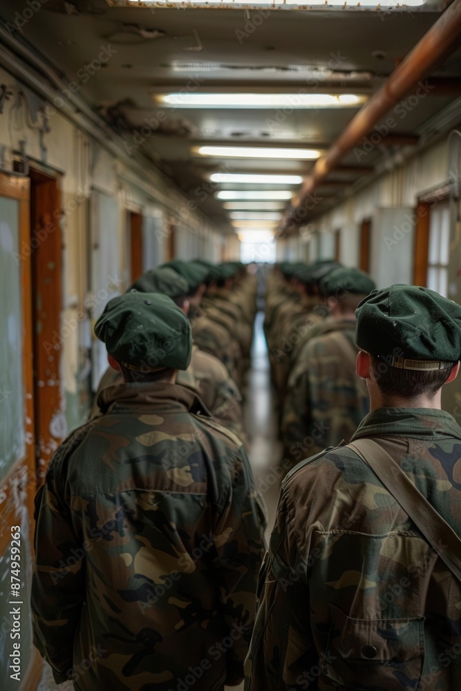 backview of students in university military training backview of students in university military training