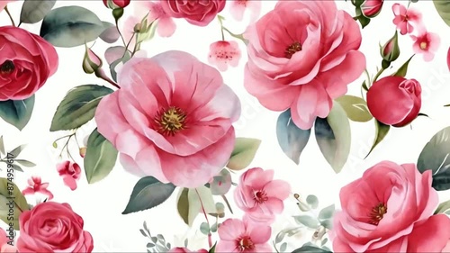 Wallpaper Mural allover multi motif flowers ornament seamless pattern with watercolor flowers pink roses repeat floral texture Torontodigital.ca