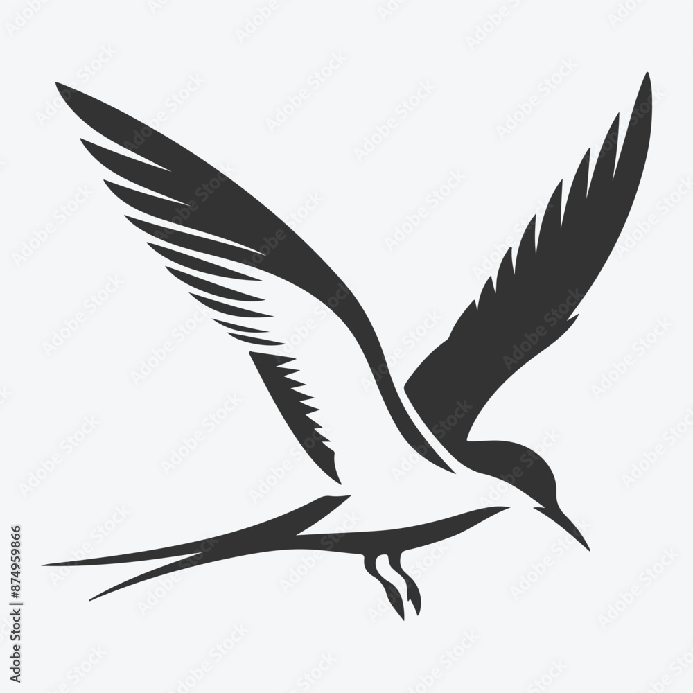 Obraz premium Majestic Tern Silhouette Soaring Across the Skywhite background