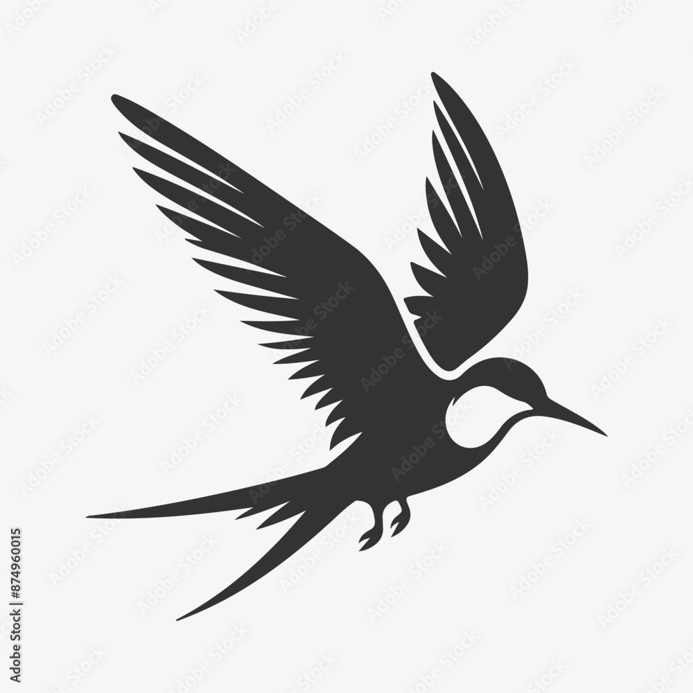 Majestic Tern Silhouette Soaring Across the Skywhite background Majestic Tern Silhouette Soaring Across the Skywhite background
