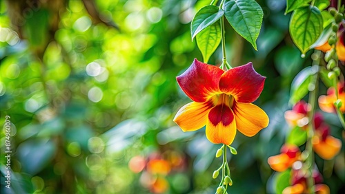 Vibrant tropical Thunbergia mysorensis flower hanging from vine, tropical, exotic, vibrant, Thunbergia mysorensis, flower, hanging photo