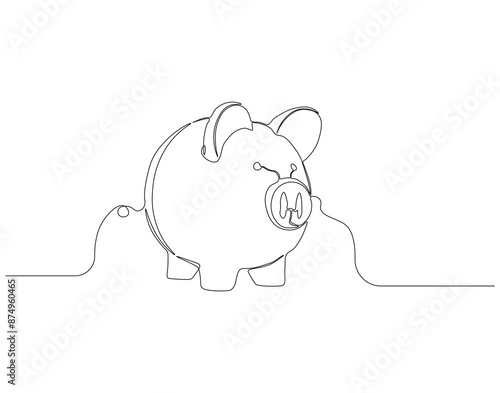 Continuous one line drawing of piggy saving. One line drawing illustration of piggy bank. Business and economy concept line art. Editable outline.