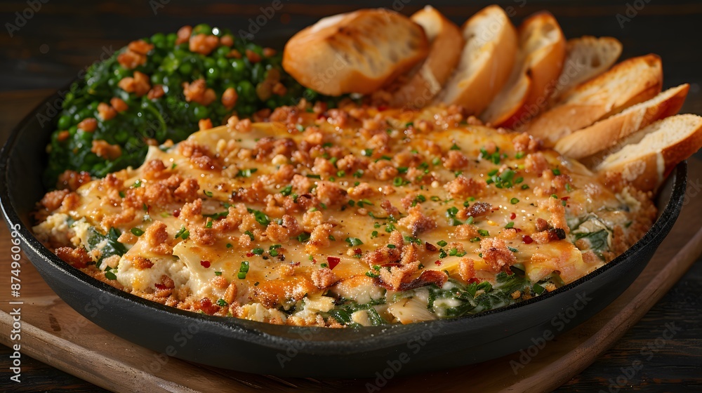 Baked Spinach and Cheese Dip with Croutons Baked Spinach and Cheese Dip with Croutons