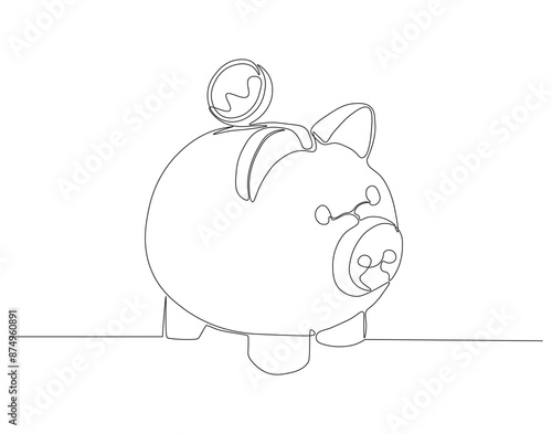 Continuous one line drawing of piggy saving. One line drawing illustration of piggy bank. Business and economy concept line art. Editable outline.