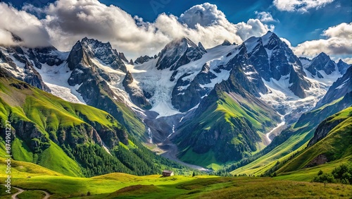 Wallpaper Mural Majestic peaks and mountain valley in Western Caucasus, Dombai, with snow-covered mountains Torontodigital.ca