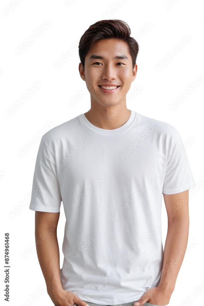 Attractive young korean man wearing white shirt, smiling and looking at the camera, isolated, transparent background, no background. PNG. Attractive young korean man wearing white shirt, smiling and looking at the camera, isolated, transparent background, no background. PNG.